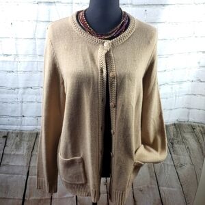 Carolyn Taylor Tan open cardigan with buttons Size Large